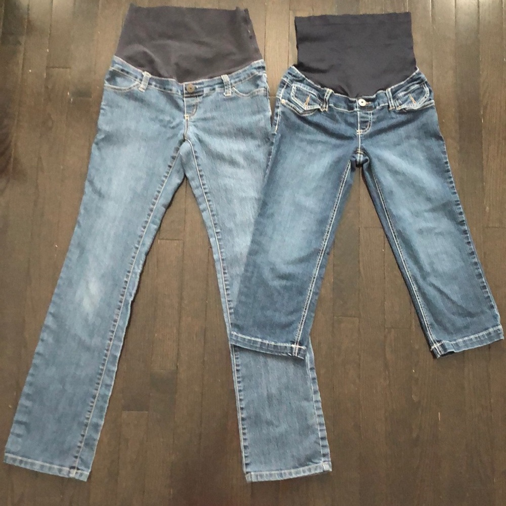2 Pairs XS Thyme Maternity Jeans- 1 Full Length + 1 Capri